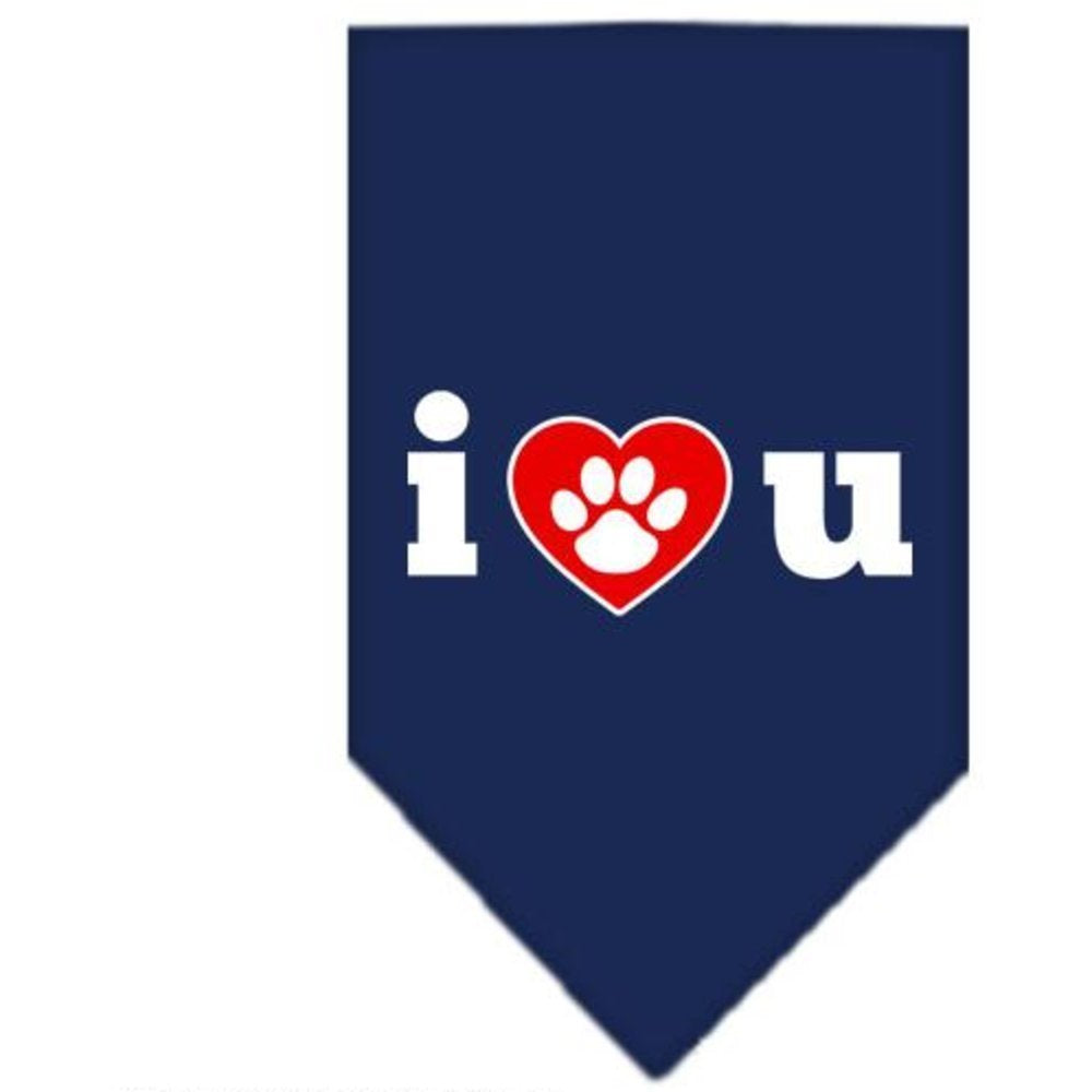 Pet and Dog Bandana Screen Printed, &quot;I Love You&quot; Navy Blue Small