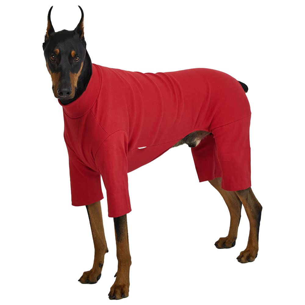 Lucky Petter Small Dog Pajamas Basic Onesie Doggie Jammies Stretchable Dog Jumpsuit Bodysuit Pjs (4X-Large, Basic Red)