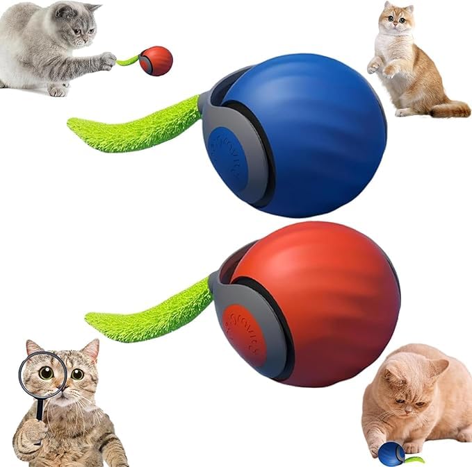 Autrety 2 Packs Interactive Cat Toys For Indoor Cats, Automatic Cat Toy With Tail, Electric Rolling Ball On Carpet,Cat Toys For 