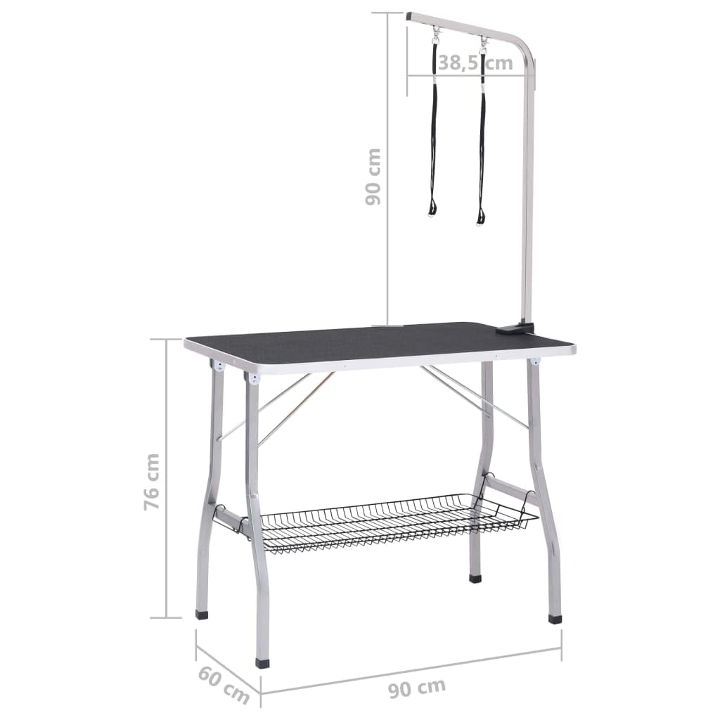 vidaXL Adjustable Dog Grooming Table with 2 Loops and Basket - Stainless Steel, Foldable, Height-Adjustable for Comfortable and Convenient Pet Grooming