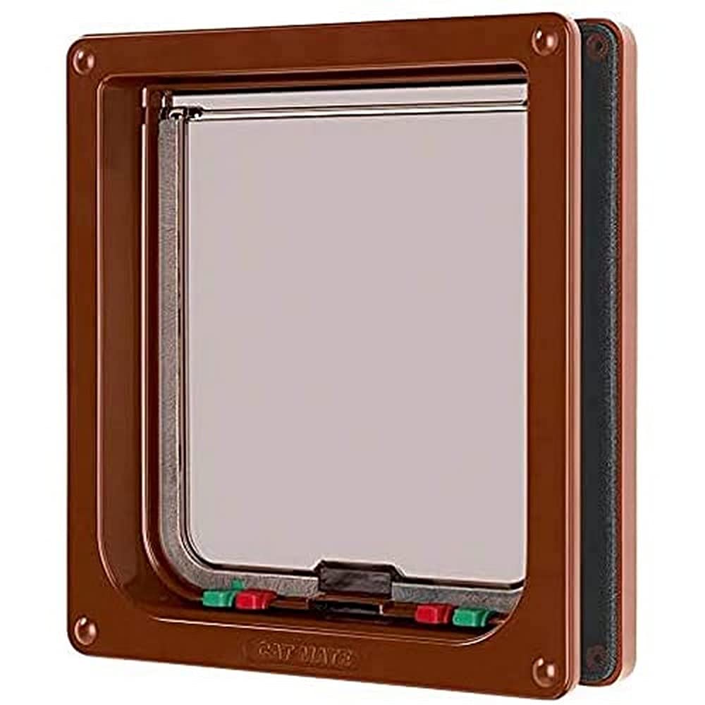 Cat Mate Large 4-Way Cat Door For Large Cats And Small Dogs With Magnetic Catch And Durable, Rigid Flap - Brown