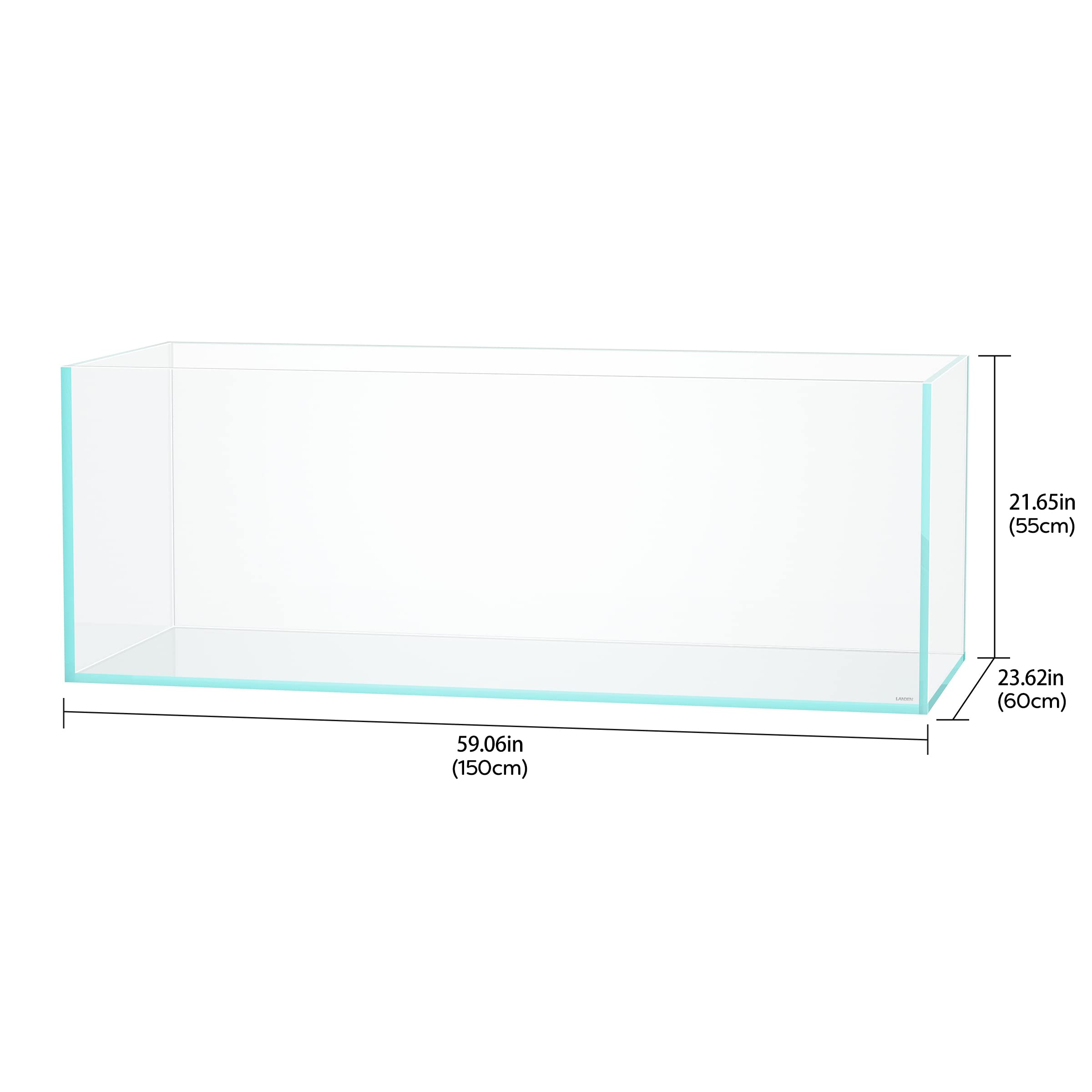LANDEN 150P 118.4 Gallon Rimless Low Iron Aquarium Tank, W59.1  D23.6  H21.7 in(150x60x55cm); 15 mm Thickness with Nano Foam Lev