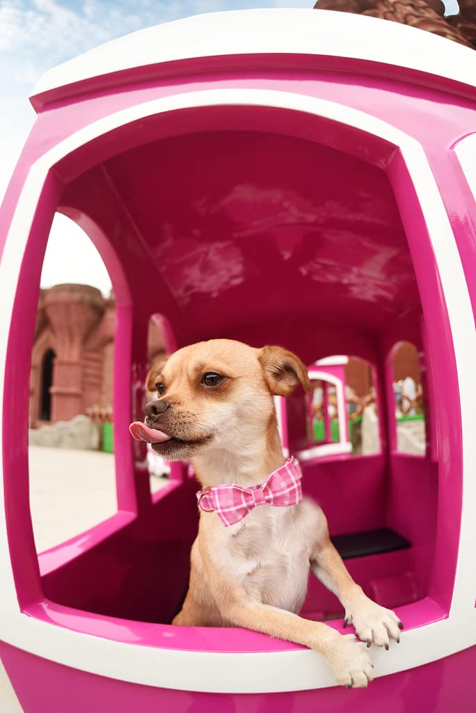 Lionheart Glory Pink Plaid Dog Collar, Adjustable Dog Collar With Bowtie, Pet Gift Girl Collar For Dog Soft Bowtie Dog Collars For Small Dogs