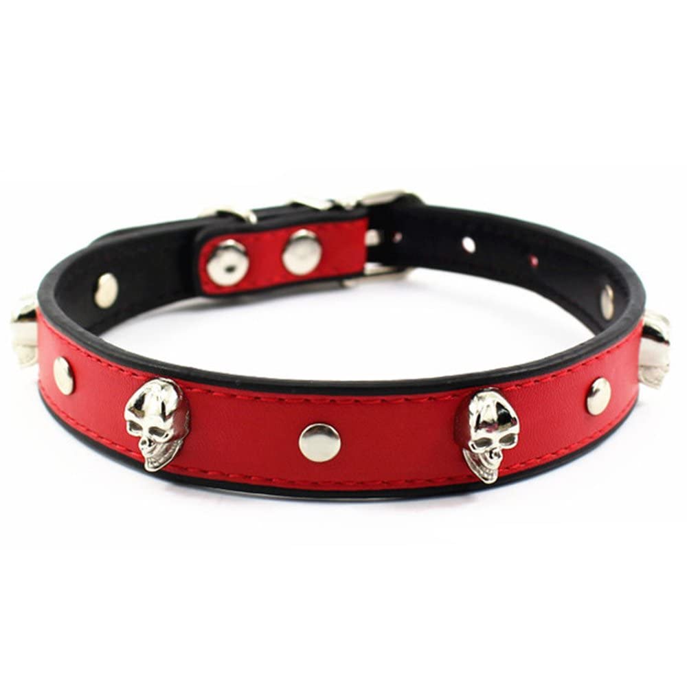 Jingwy Colorful Personalized Design Skull/Rivet/Star Puppies Cats Collar 9 Colors Optional Red/Yellow/Black/Brown/Pink/Green/Orange/Rose Red/Blue (S, Red (Skull))