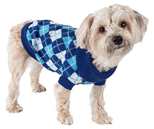 Pet Life Argyle Style Ribbed Fashion Designer Pet Dog Sweater, Small, Black/Blue Argyle