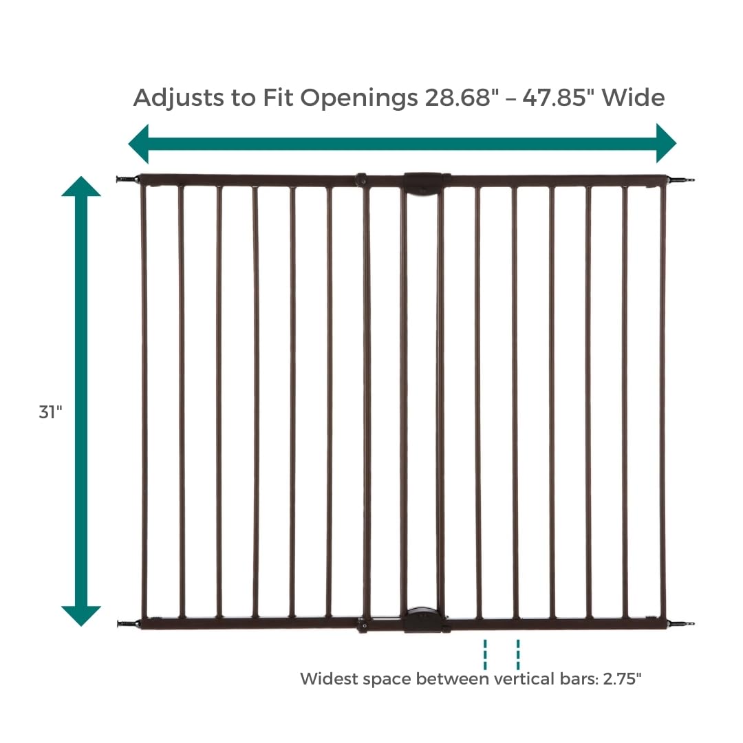 North States Mypet Windsor Walk Thru Pet Gate: 28.68' - 47.85' Wide Dog Gate. Hardware Mount, Dog Gates For The House, Cat Gate For Doorway. 31' Tall, Matte Bronze