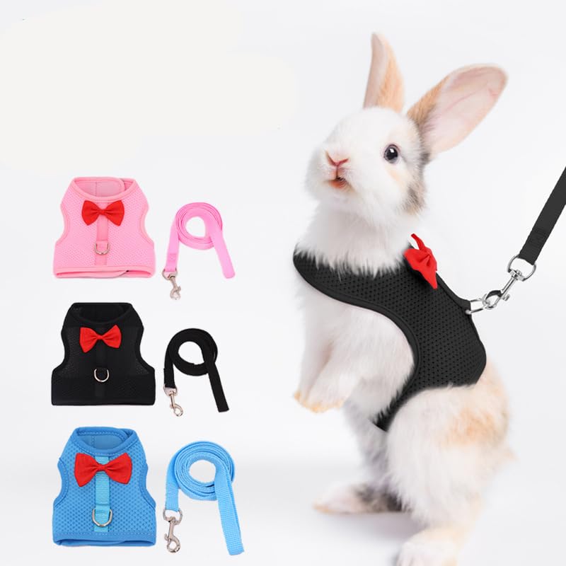 Bunny Harness And Leash For Walking Escape Proof, Mesh Breathable Adjustable Rabbit Leash Camping Hiking Training For Ferret Kit