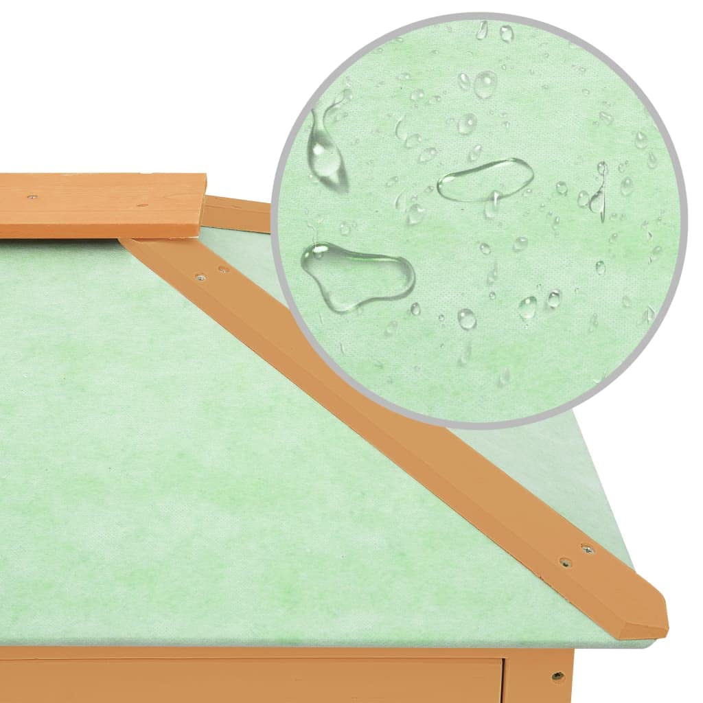 vidaXL Wooden Rabbit Cage with Double Floors, Iron Wire Grid Construction and Non-Slip Ladder for Indoor and Outdoor Use - Brown Brass