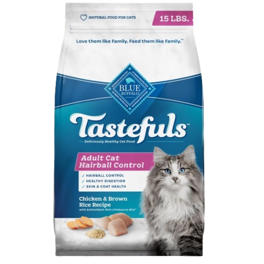 Blue Buffalo Tastefuls Hairball Control Natural Adult Dry Cat Food, Chicken, 15Lb Bag