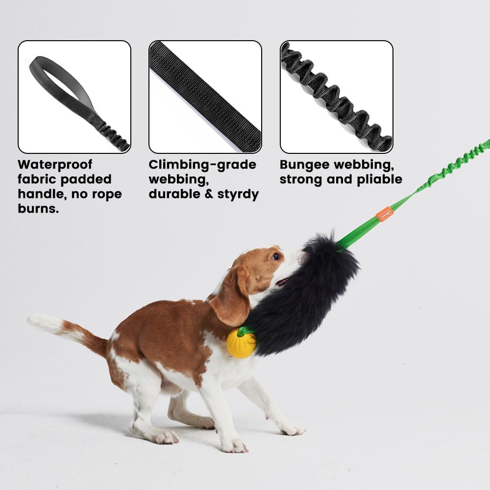 Howgo Dog Rope Toy,Dog Bungee Chaser Toy 100% Sheepskin,Sheep Smell Tug Toy For All Breeds (Black, Long Without Ball)