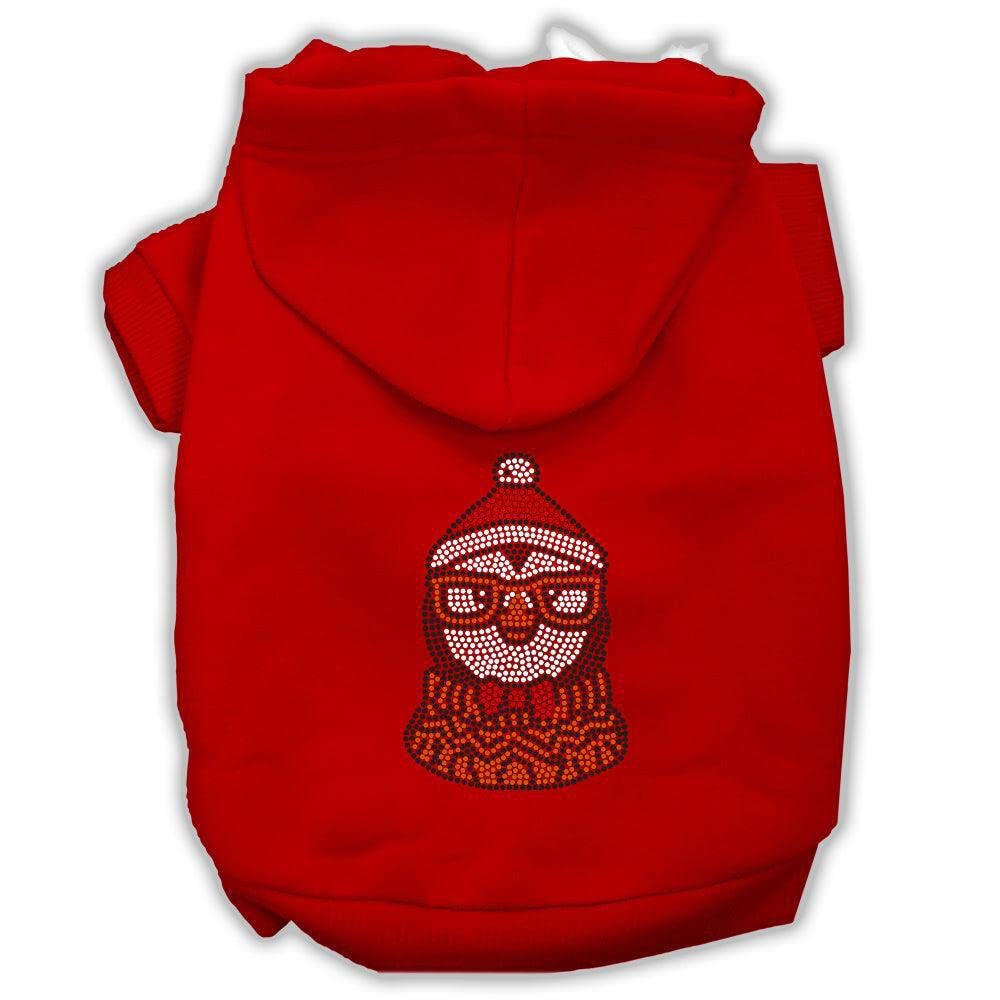 Christmas Pet Dog & Cat Hoodie Screen Printed, 'Hipster Penguin' Red Xs (0-3 Lbs.)