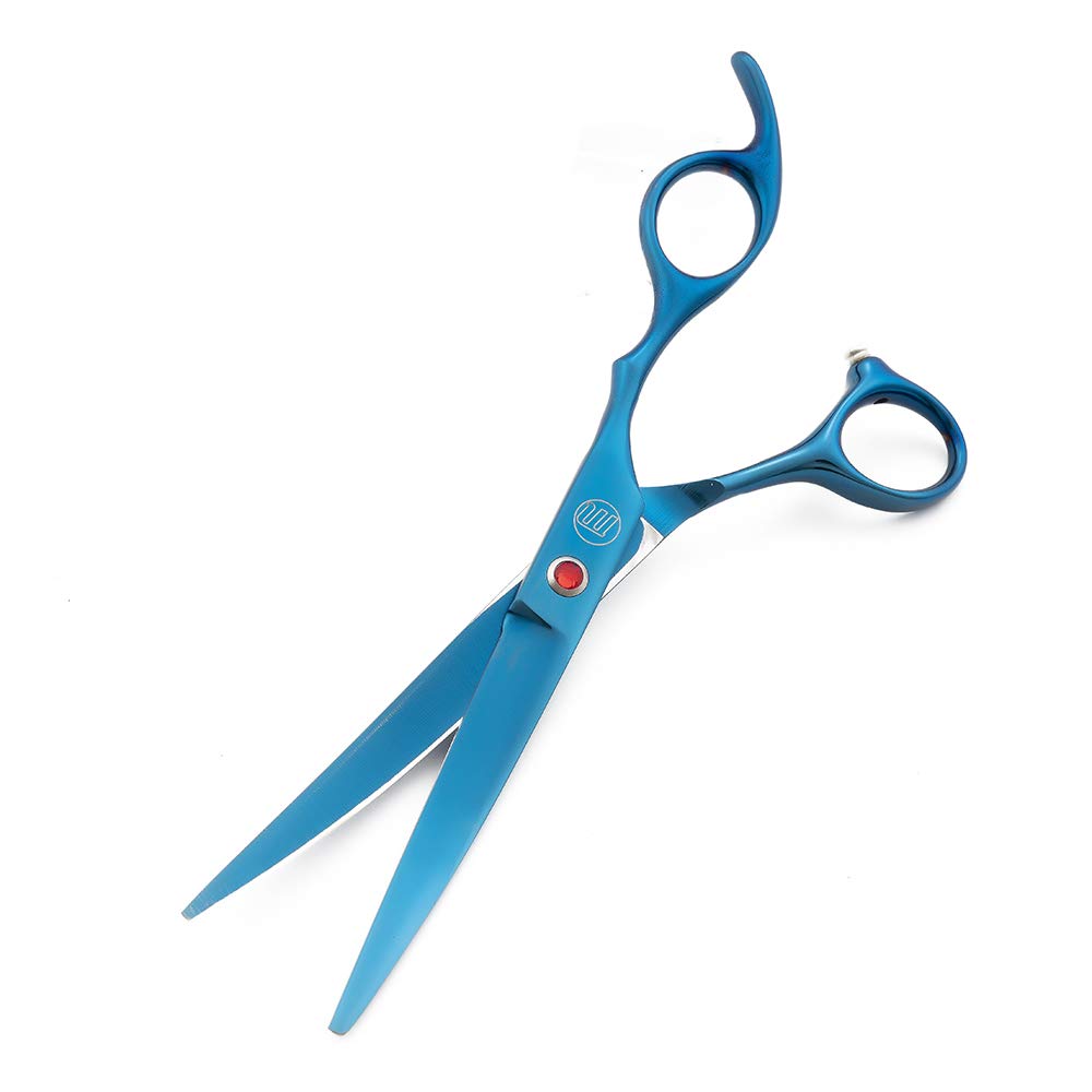 Moontay Professional 7.0' Dog Grooming Scissors Set, 4-Pieces Straight, Upward Curved, Downward Curved, Thinning/Blending Shears For Dog, Cat And Pets, Jp Stainless Steel, Blue