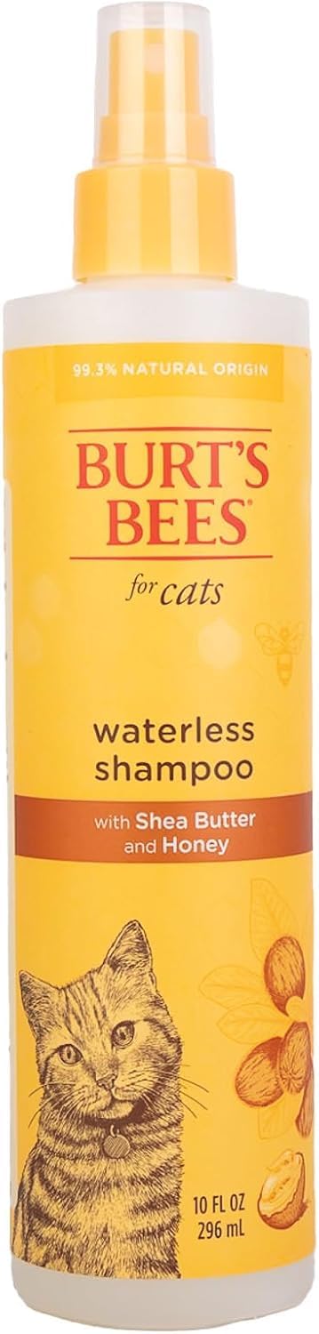 Burts Bees for Pets Waterless Cat Shampoo Spray, No-Rinse Cat Dry Shampoo with Shea Butter & Honey for Gentle Cleaning Between 