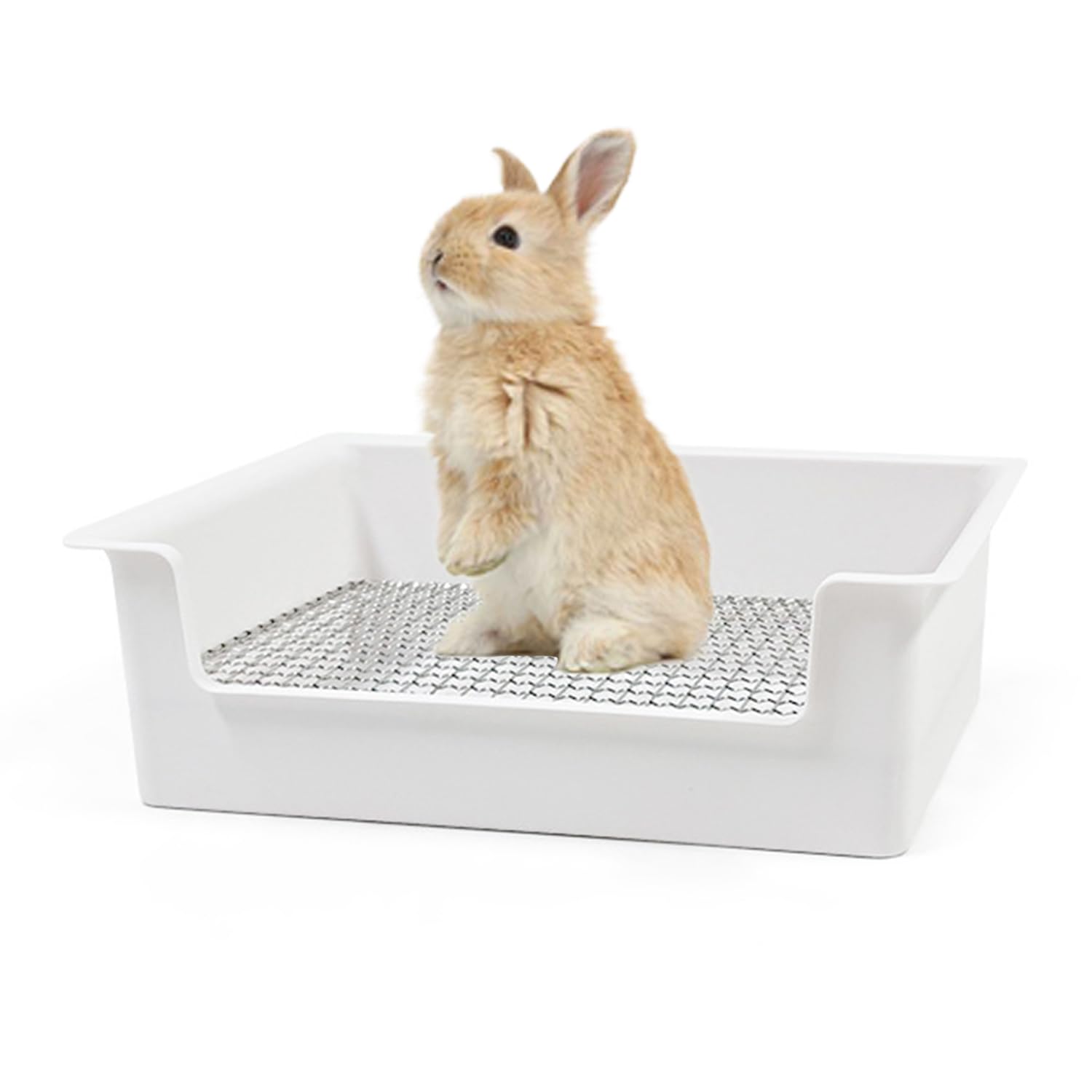 Podoo Steel Grids Rabbit Litter Box - Bunny Litter Pan Training Box, 15X11X4.7 Inches, 1Cm Holes Steel Mesh For Small Animals, O