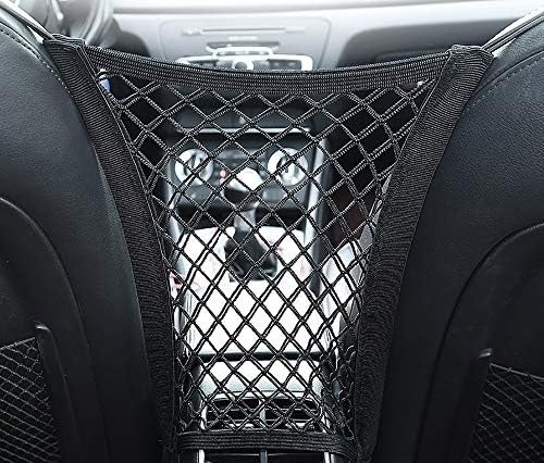 Kaungka Universal 2 Layer Car Seat Net Storage Mesh Organizer Stretchy Fine Cargo Net Hook Pouch Holder for Purse Bag Phone Pets