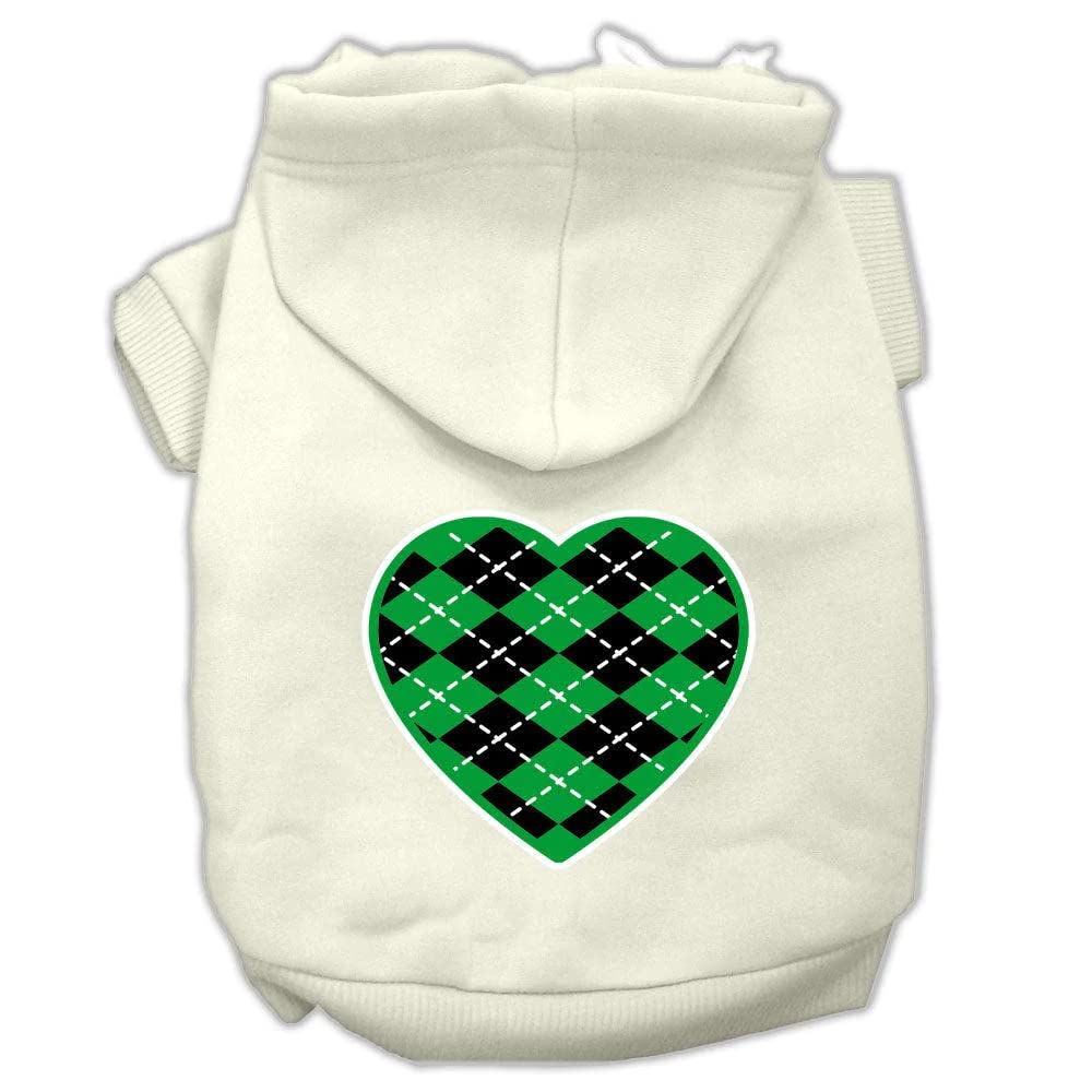 Mirage Pet Products 12&quot; Argyle Heart Green Screen Print Pet Hoodie, Medium, Cream