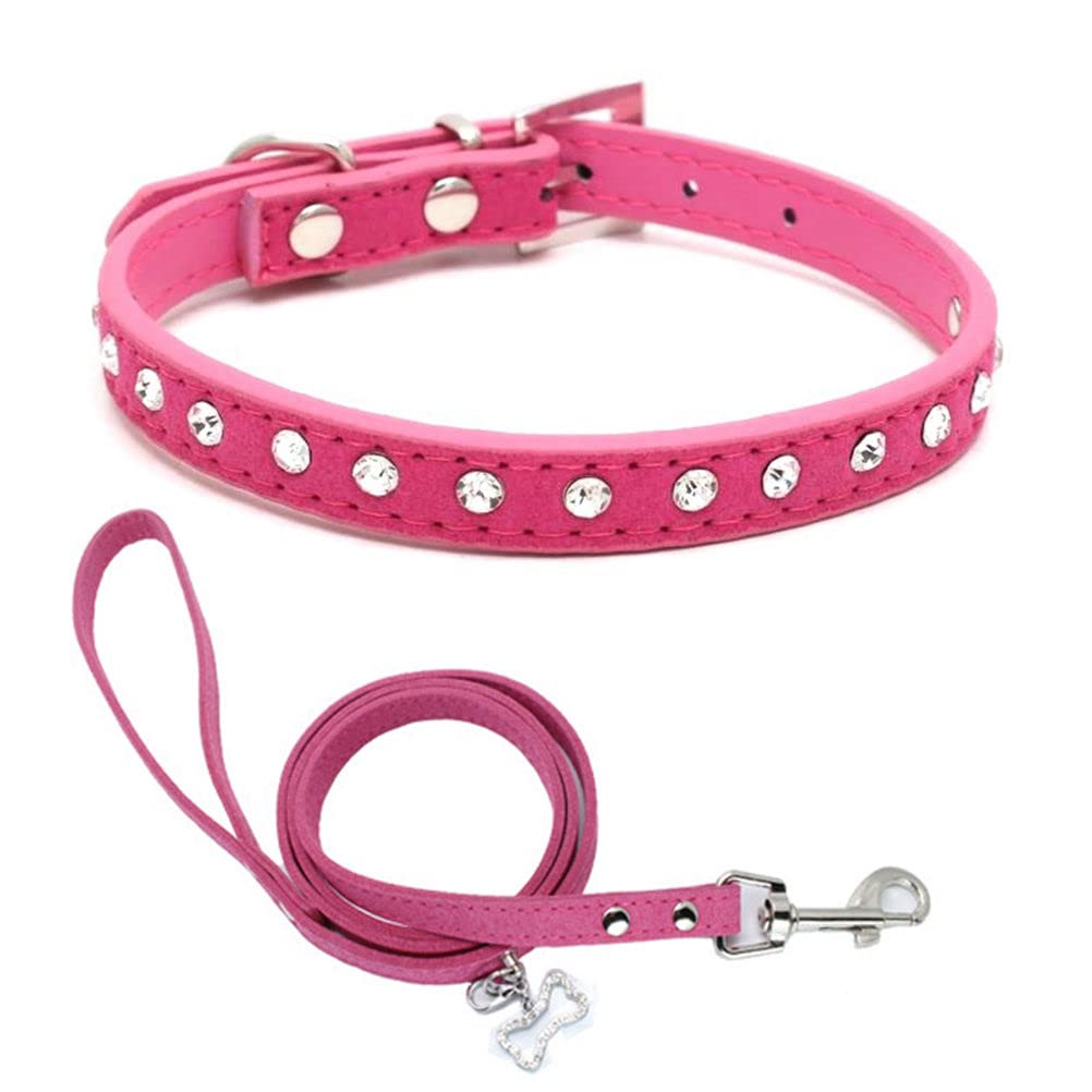 Puppy Dog Collar And Leash Set With Crystal Diamond Colorful Bling Girl Puppy Cat Collars Rose S