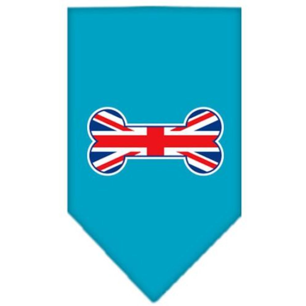 Pet and Dog Bandana Screen Printed, &quot;Bone Shaped UK Flag&quot; Turquoise Large