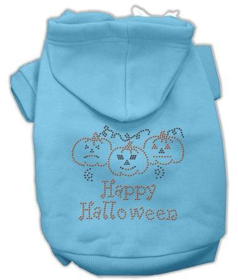 Mirage Pet Products 8-Inch Happy Halloween Rhinestone Hoodies, X-Small, Baby Blue