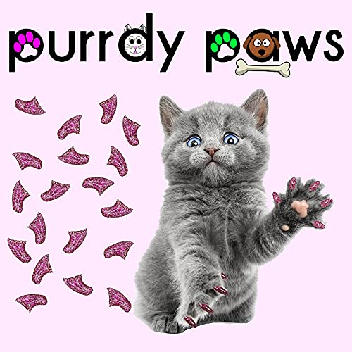 Purrdy Paws 100 Pack Soft Nail Caps For Cat Claws Royal Pink Glitter Kitten