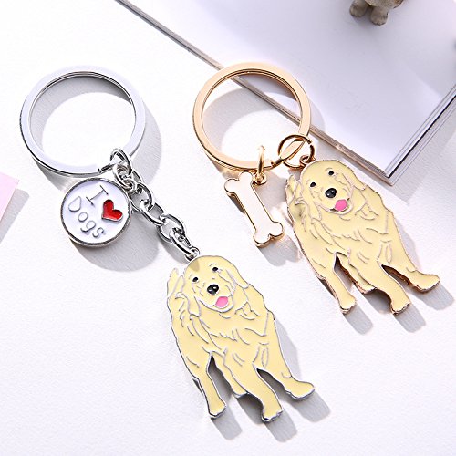 Harikaji Dog Keychain ring, Cool Cute Pet Dog Keyring Bag Charm Mini Metal Key Ring Keyfob (Golden Retriever 2)