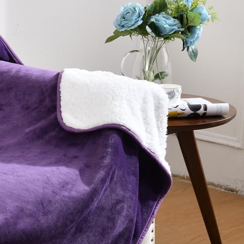 Yaning Waterproof Blanket For Bed Couch Sofa, Soft Liquid Pee Proof Pet Blanket For Dog Puppy Cat, Reversible Sherpa Fleece Furniture Protector (Dark Purple, 30X40 Inches)