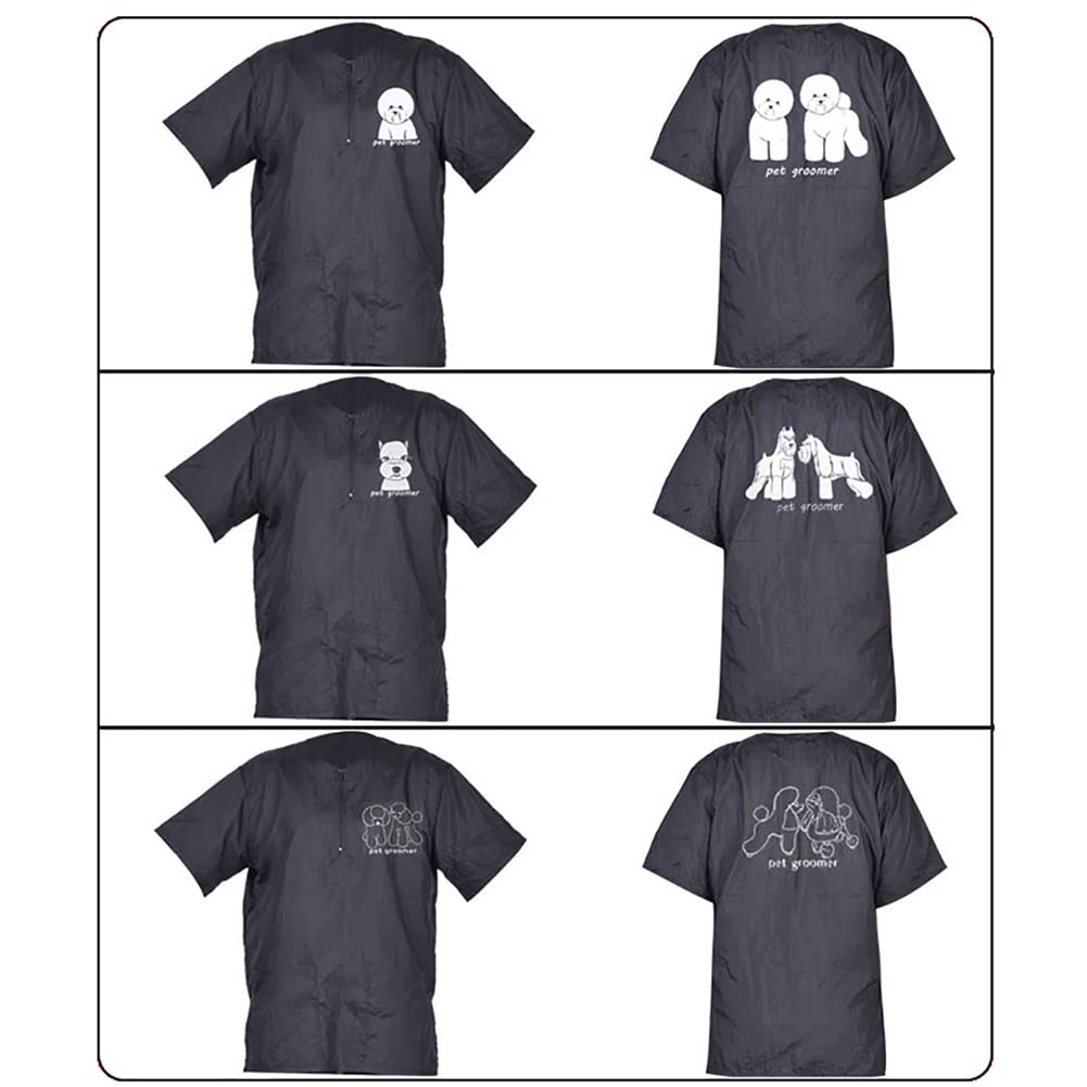 WAYUTO Short Sleeves Pet Grooming Smock with Zipper Dog Grooming Work Clothes with 2 Pockets Pet Grooming Shirt Dog Grooming Wor