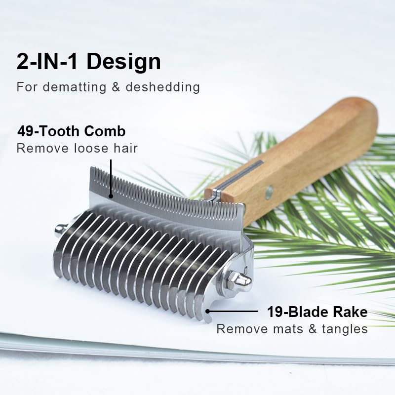 Kudcuom 2 In 1 Dogs Cats Detangler Brush,Dematting Comb & Undercoat Rake For Dogs,Efficiently Detangling Shedding Loose Hair & M