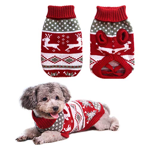 Vehomy Dog Christmas Sweaters Pet Winter Knitwear Xmas Clothes Classic Warm Coats Reindeer Snowflake Argyle Sweater For Kitty Puppy Cat-L
