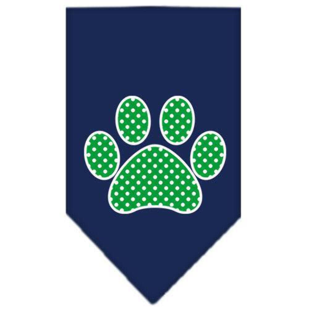 Pet and Dog Bandana Screen Printed, &quot;Green Swiss Dot Paw&quot; Navy Blue Small