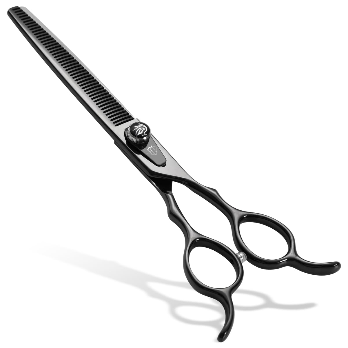 Fenice Totem Dog Grooming Scissors: 7.5 Inch Bright Black Professional Pet Curved Chunker Shears Made Of Japanese 440C Advanced 
