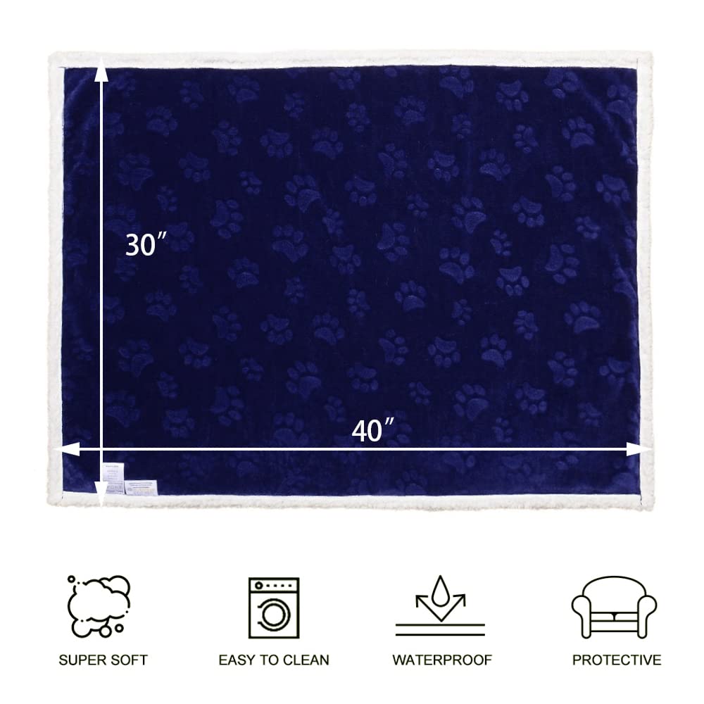 Qeils Dog Blankets For Small Dogs - Waterproof Cat Blanket Washable - Sherpa Fleece Puppy Blanket, Soft Plush Reversible Throw P