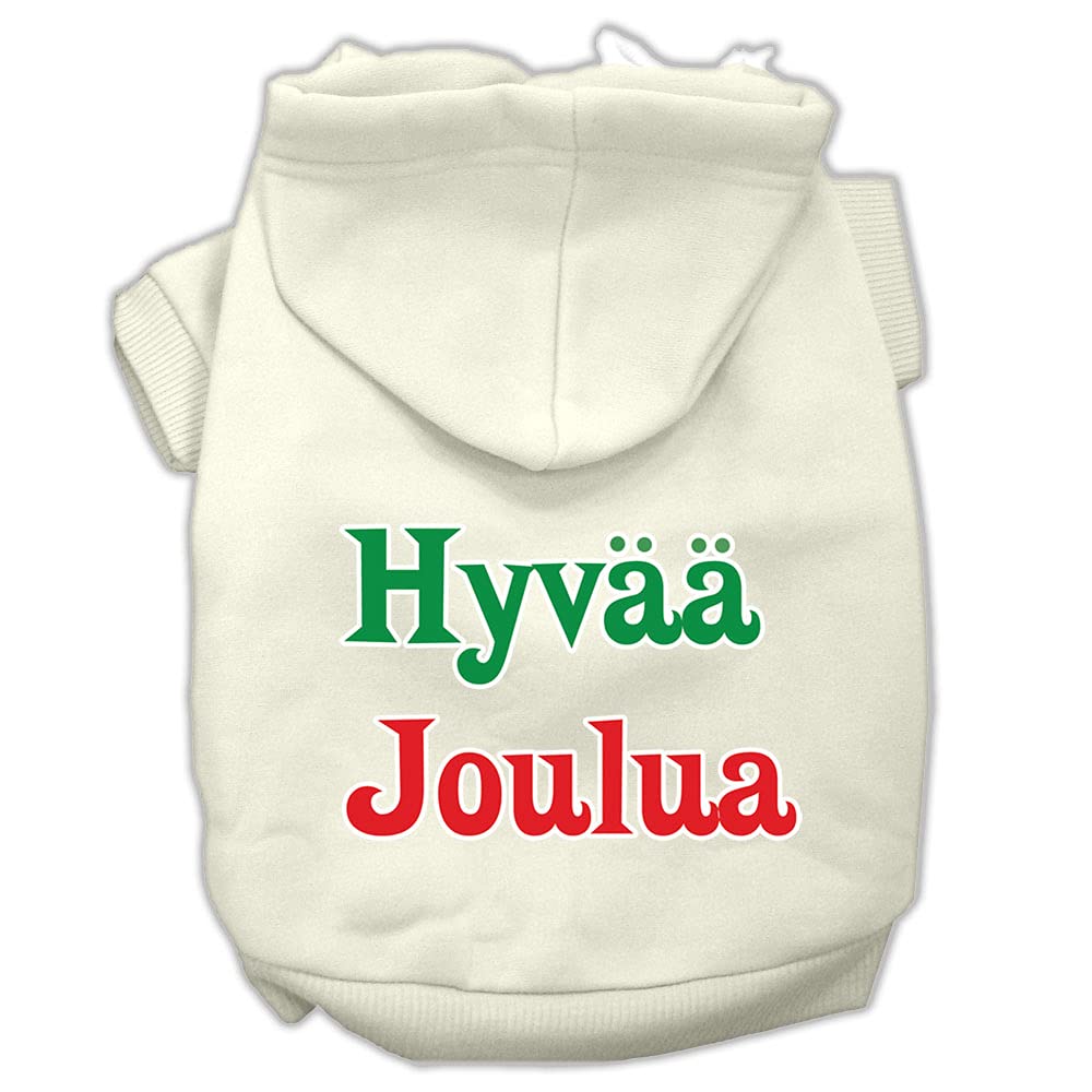 Pet Dog & Cat Hoodie Screen Printed, Hyvaa Joulua Cream XL (14-20 lbs.)