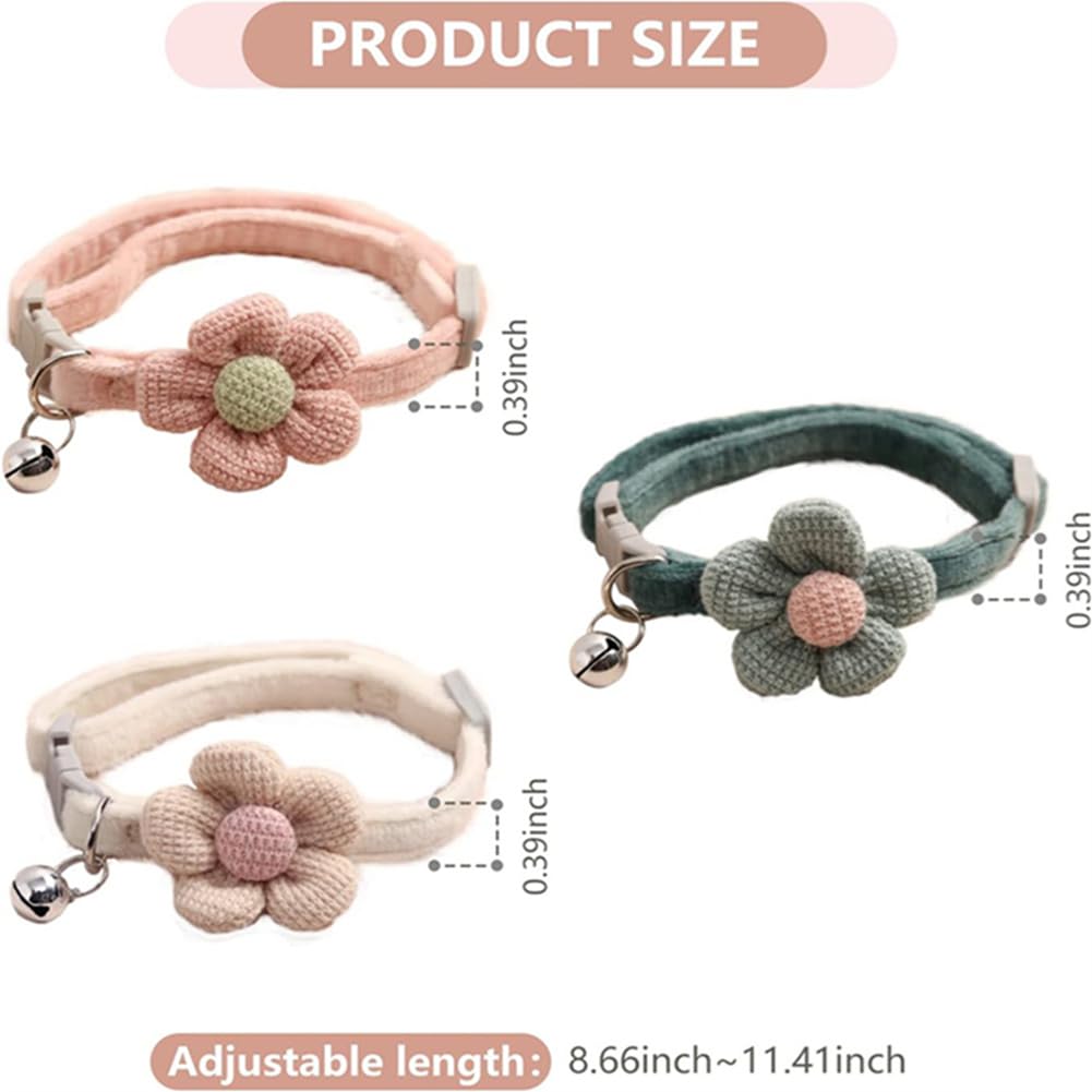 Small Dog Collar With Bell,Green Flower Cat Collar With Bells Suede Girl Cute Fancy Boys Puppy Collar With Bells For Xxs Xs Tiny