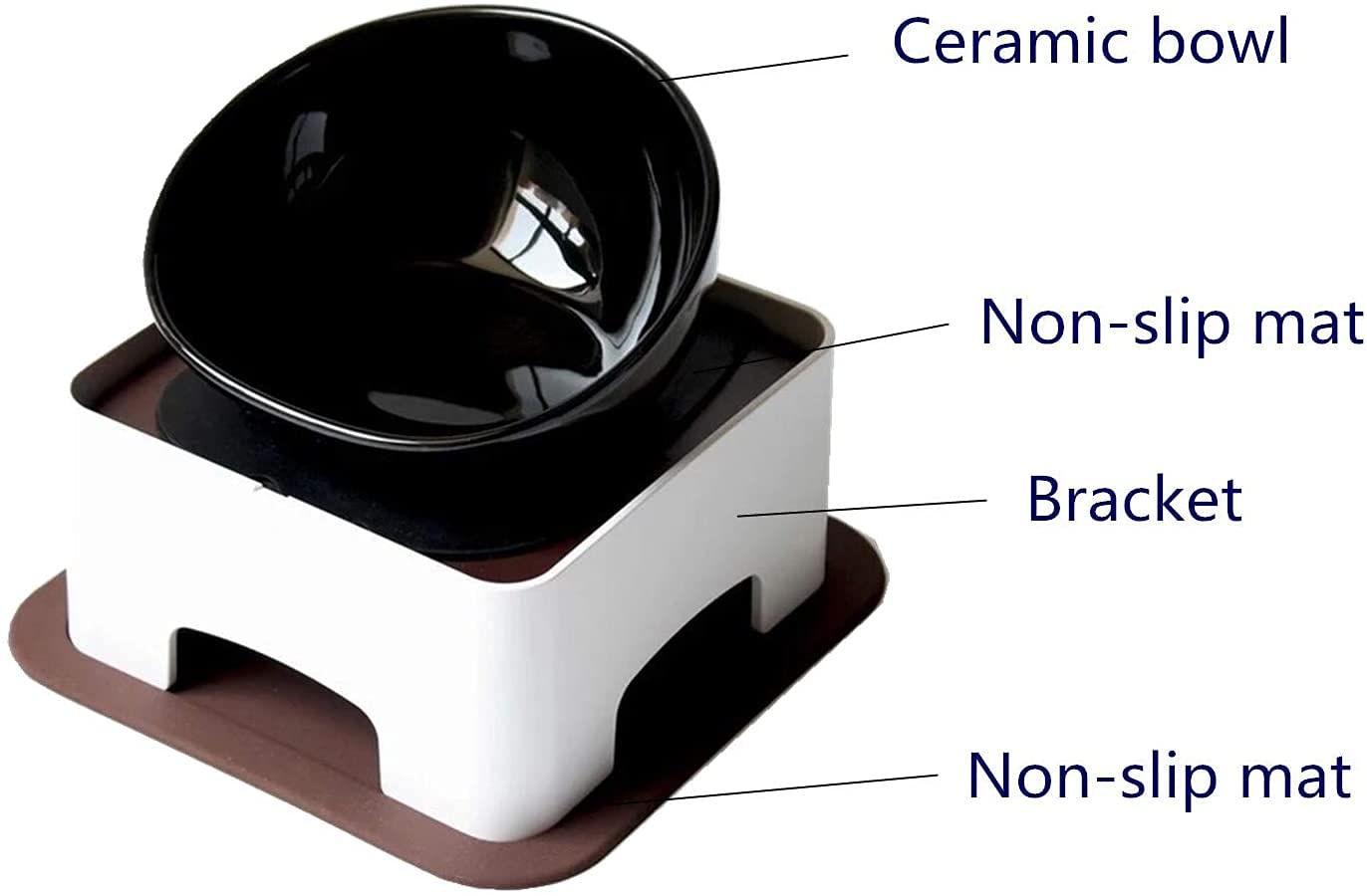 Bulldog Bowl Anti-Slip Dog Cat Dish Detachable Rubber Dog Bowl Pet Sterile Tilted Pet Feeder Slope Base (White(Ceramic Bowl), 1.