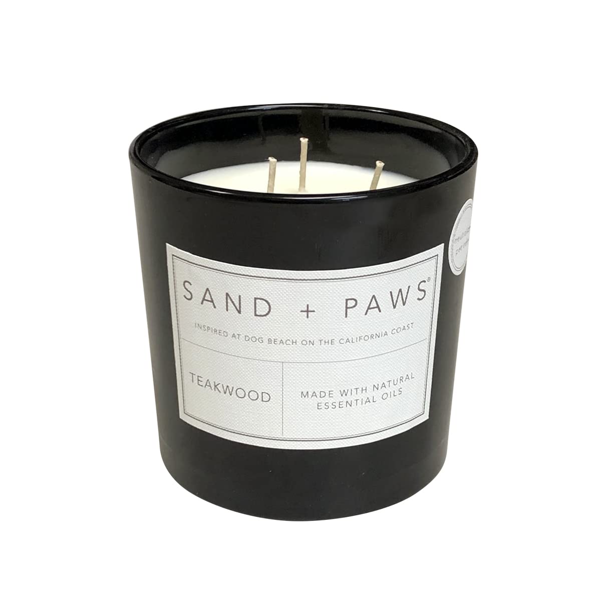 Sand + Paws Scented Candle - Teakwood - Additional Scents And Sizes –Luxurious Air Freshening Jar Candles Neutralize Pet Odors And Enhance Home Décor – 100% Cotton Lead-Free Wicks - 21 Oz