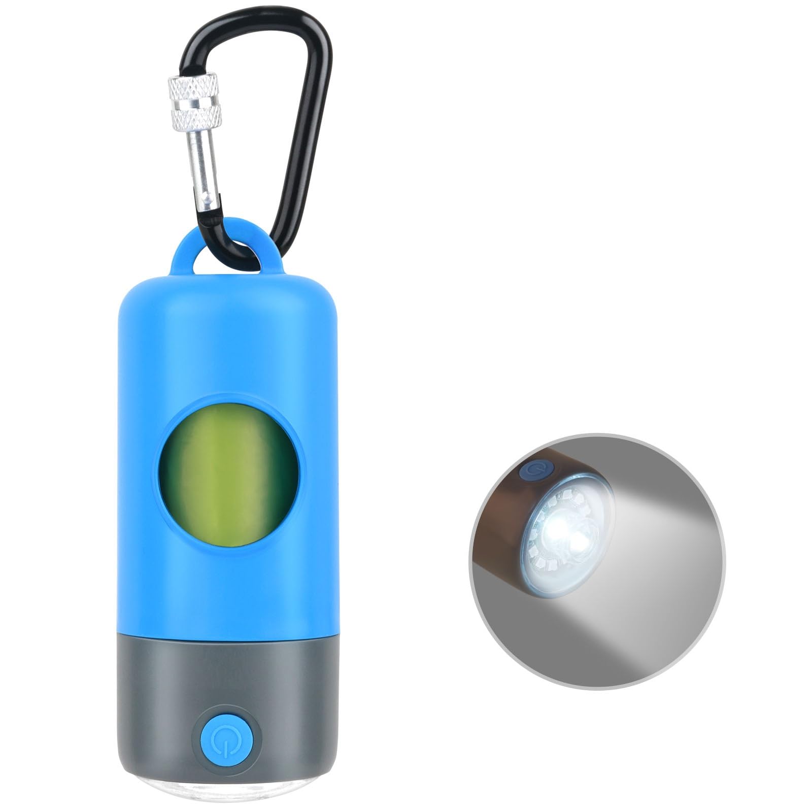 Novkin Rechargeable Dog Poop Bag Dispenser With Safety LED Flashlight, Pet Waste Bag Holder with Carabiner Clip For Leash, Colla