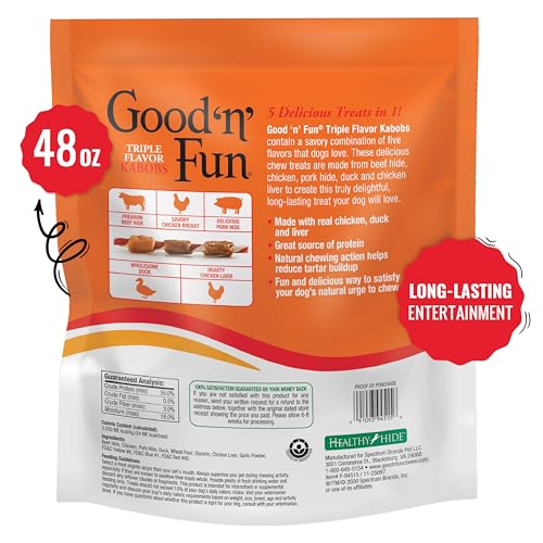 Good n Fun Triple Flavored Rawhide Kabobs for Dogs 3 Pound (Pack of 4)