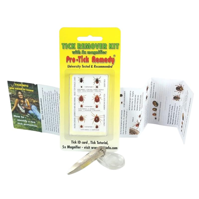 Pro-Tick Remedy 1 Pack Tick Removal Tool For Dogs Cats Horses Humans And Pets - Includes 5X Magnifier Tick Id Card And Tick Remover Pamphlet