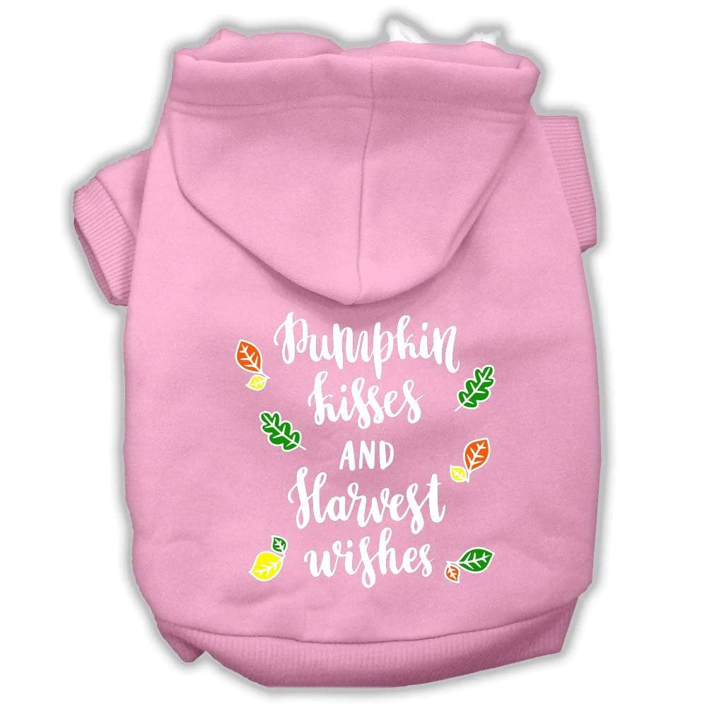 Pet, Dog And Cat Hoodie Screen Printed, 'Pumpkin Kisses & Harvest Wishes' Light Pink 3Xl (25-35 Lbs.)