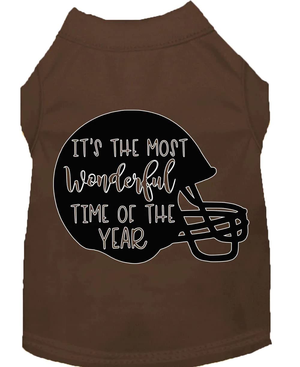 Pet Dog & Cat Shirt Screen Printed, "It's The Most Wonderful Time Of The Year (Football)" Brown MD (6-10 lbs.)
