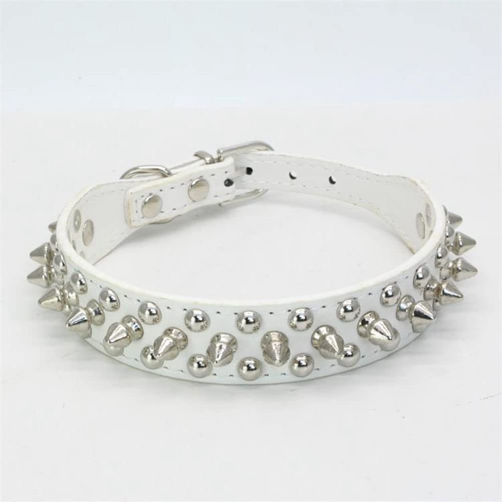 Spiked Dog Collar Soft Pu Leather Mushrooms Rivet Spike Studded Puppy Adjustable Cat Collars White S