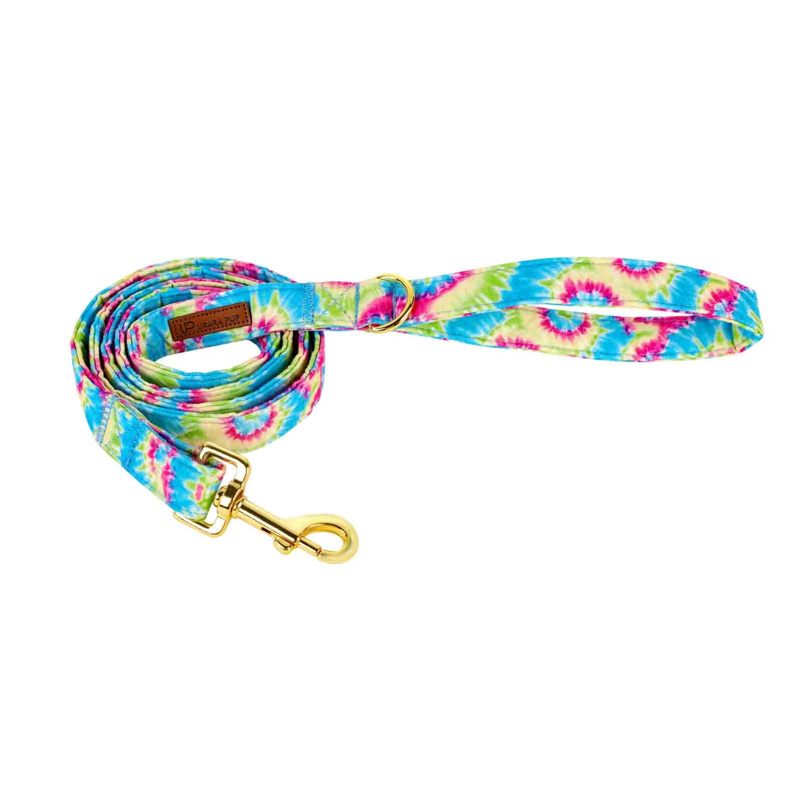 Up Urara Pup Dog Leash & Collar Set, Sturdy Durable Cotton, Tie Dye Pattern For Small To Large Dogs