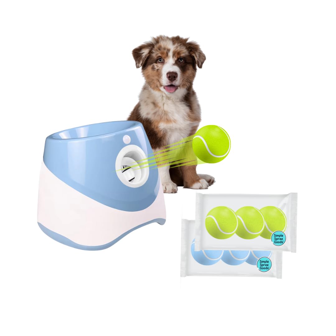 Simple Spree Goods Automatic Ball Launcher For Small, Medium Dog/Puppy With 6 Small Tennis Balls