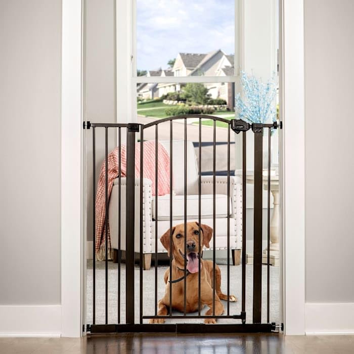 Regalo Easy Step Extra Tall Arched Décor Walk Thru Baby Gate, Includes 4-Inch Extension Kit, 4 Pack Pressure Mount Kit And 4 Pack Wall Mount Kit, Bronze, 36-Inches Tall (Pack Of 1)