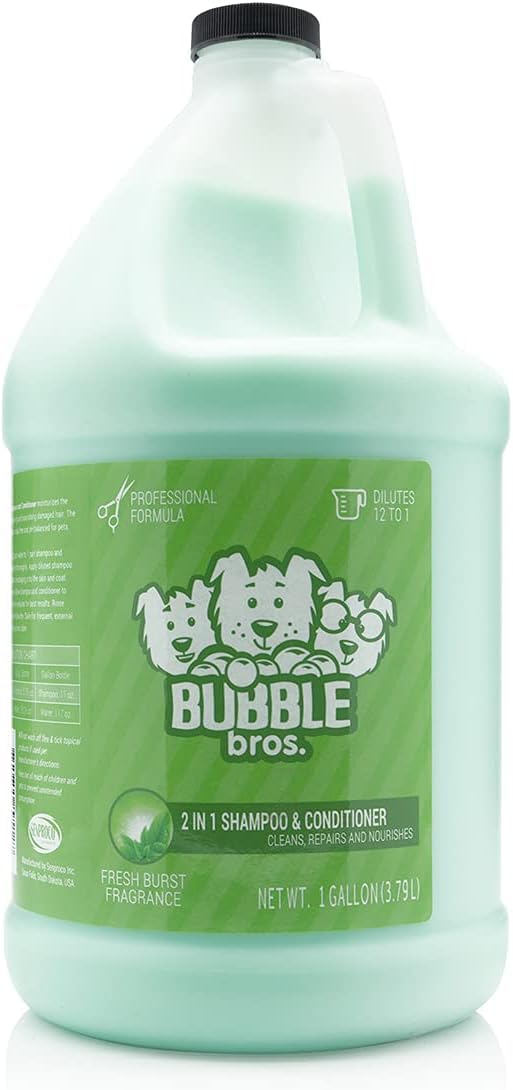 Bubble Bros. 2 In 1 Dog Shampoo And Conditioner For Pets, Gallon - Naturally Derived Ingredients, Eliminates Smelly Pet Odors, Moisturizes And Nourishes, Cleans And Conditions, Bulk Refill Size 128 Oz