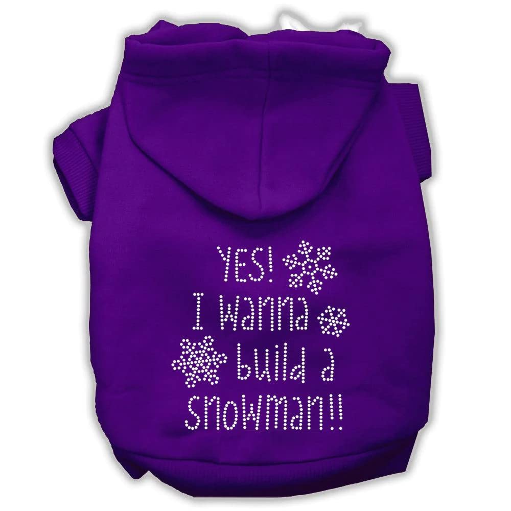 Christmas Pet, Dog & Cat Hoodie Rhinestone, 'Yes! I Want To Build A Snowman' Purple 2Xl (20-25 Lbs.)