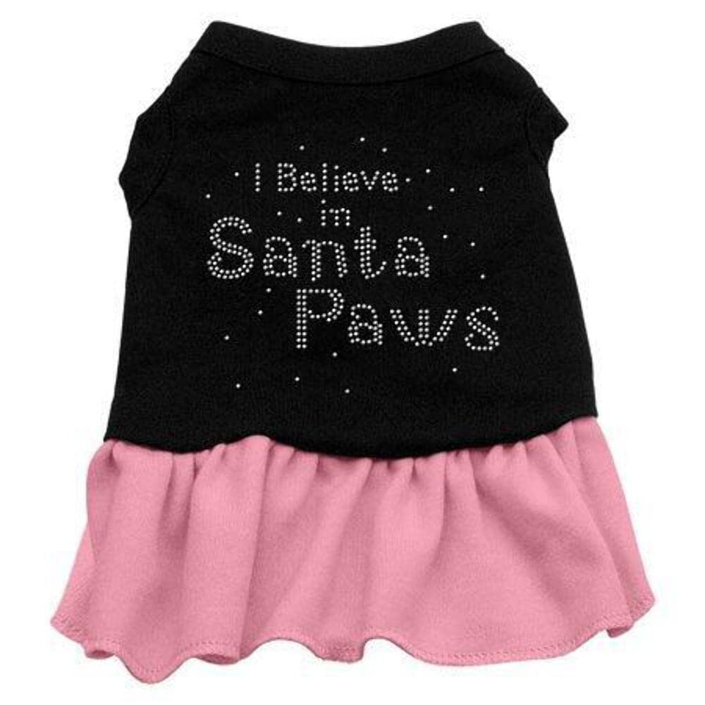 Christmas Pet Dog & Cat Dress Rhinestone, I Believe in Santa Paws Black W/Light Pink 3XL (25-35 lbs.)