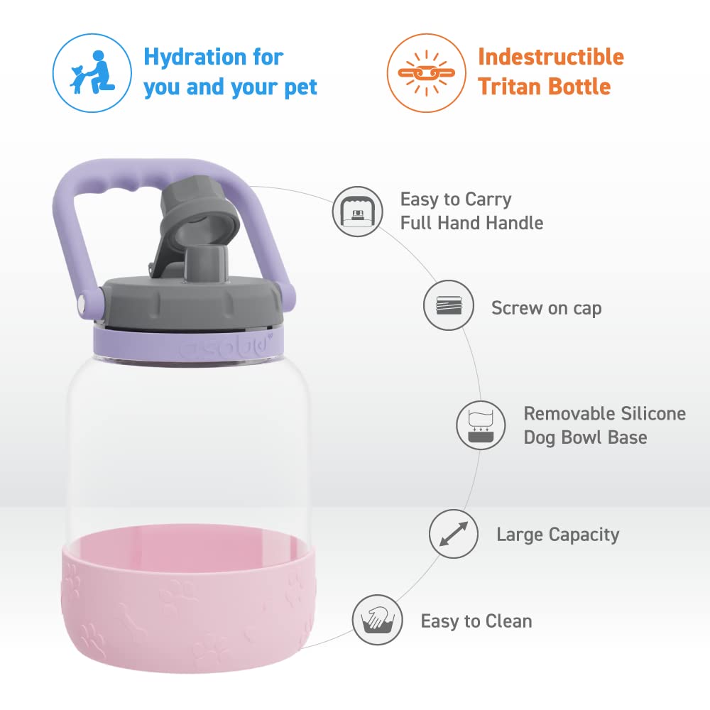 Asobu Barkley Tritan Bottle 50 Ounce With A Detachable Silicone Dog Bowl (Pink)