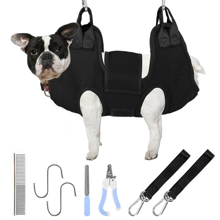 Patiencet Dog Grooming Hammock For Small Dogs Pet Hammock For Nail Trimming Dog Sling For Nail Clipping Dog Hanging Harness (Bla